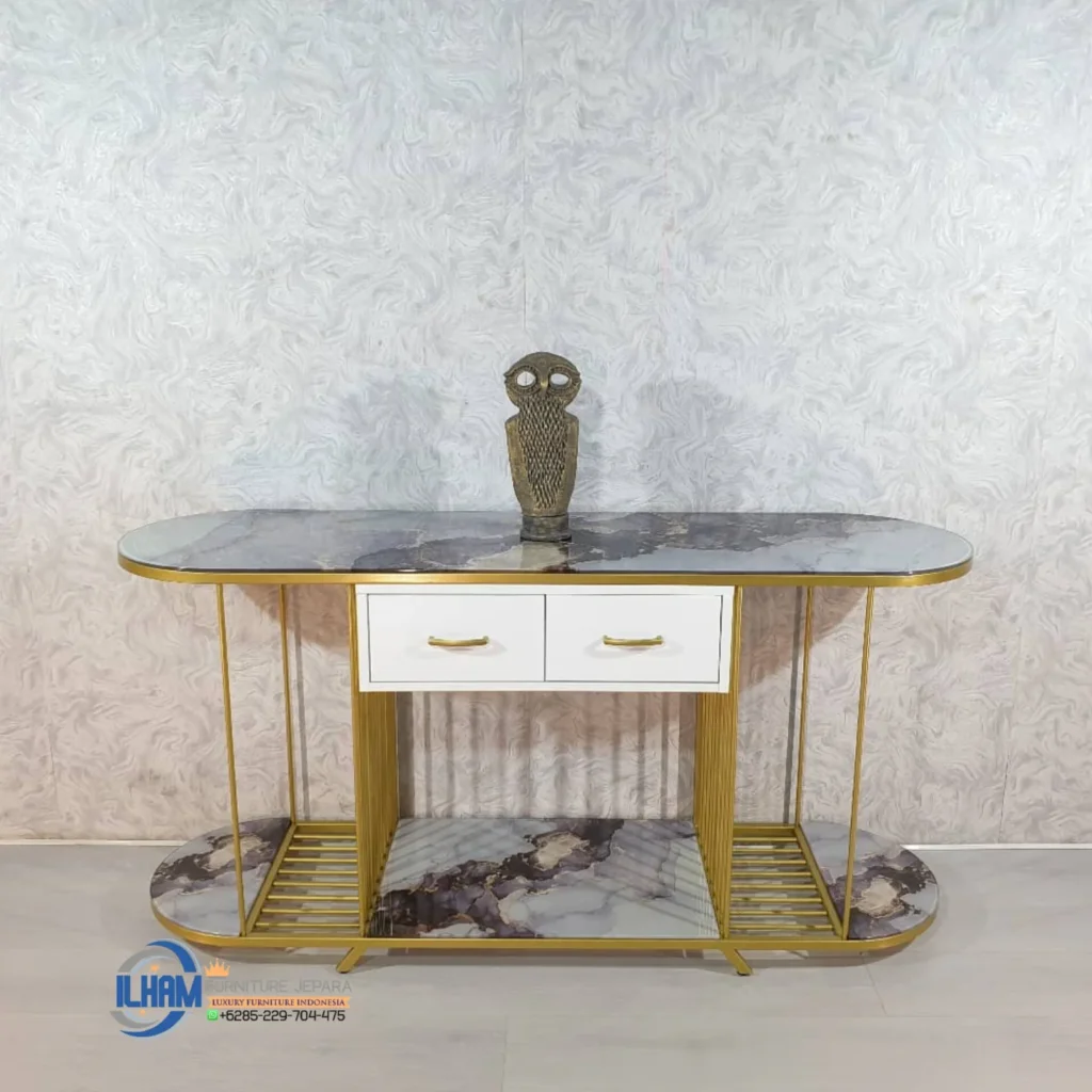 Meja Konsul Minimalis Gold Elegan Top Marmer, Meja Konsul Laci Cat Putih Duco, Contoh Meja Konsul Jati, Desain Meja Konsul, Meja Konsul Cantik Minimalis, Meja Konsol, Meja Marmer