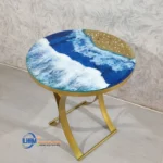 Meja Sudut Besi Bulat Minimalis Top Resin