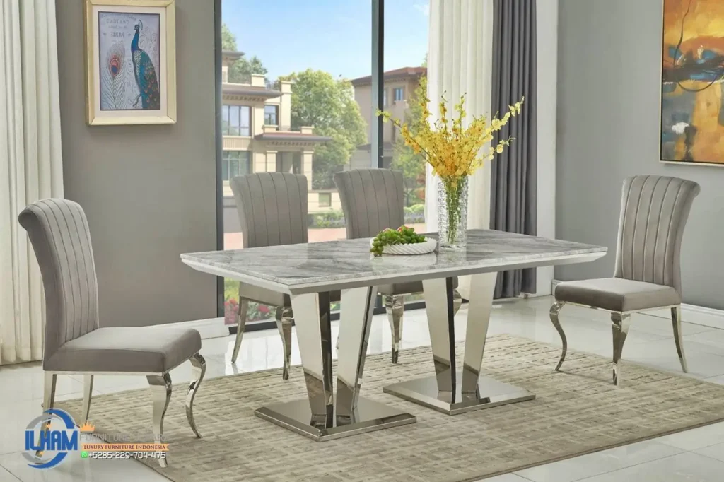 Set Meja Makan Marmer Stainless Silver, Desain Meja Makan Marmer, Harga Meja Makan Marmer, Jual Meja Makan Marmer, Meja Makan Marmer, Meja Makan Marmer 4 Kursi, Meja Makan Marmer 6 Kursi, Meja Makan Marmer 8 Kursi, Meja Makan Marmer Bulat, Meja Makan Marmer Bundar, Meja Makan Marmer Gold, Meja Makan Marmer Hitam, Meja Makan Marmer Import, Meja Makan Marmer Informa, Meja Makan Marmer Kayu Jati, Meja Makan Marmer Mewah, Meja Makan Marmer Minimalis Modern, Meja Makan Marmer Modern, Meja Makan Marmer Oval, Meja Makan Marmer Putih, Meja Makan Marmer Stainless