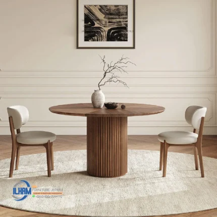 2 Kursi Meja Makan Bundar Kayu Jati Model Alas Bergaris-garis. Minimalis Terbaru Jepara