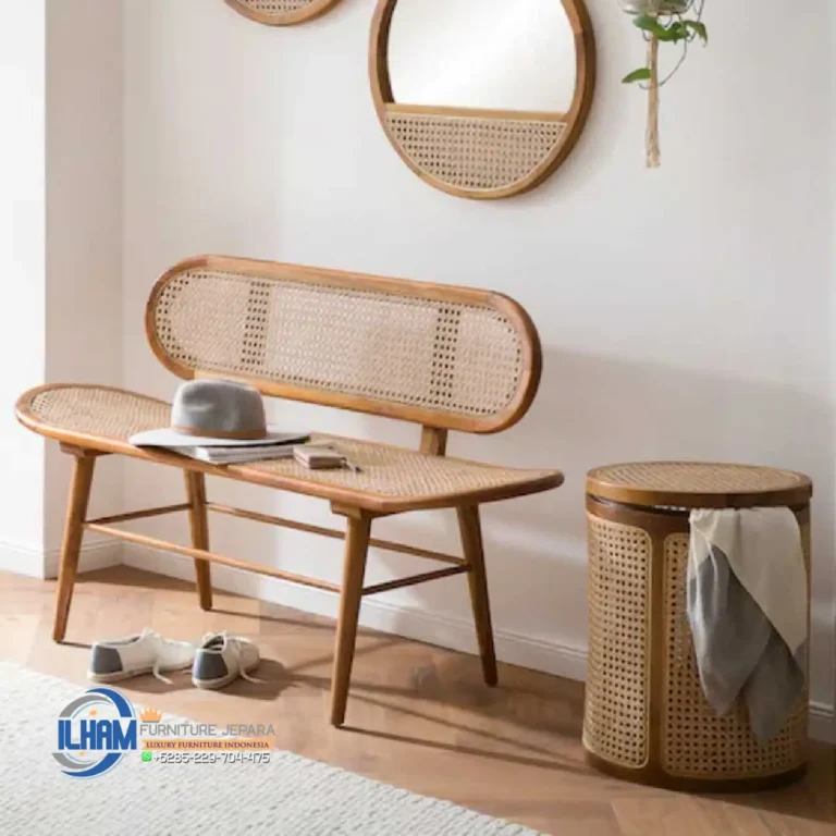 Bangku Teras Rotan Kayu Jati