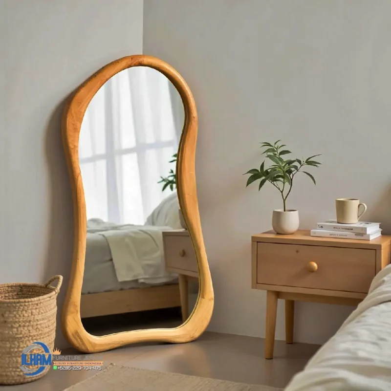 Irregular Mirror Cermin Kayu Jati Premium