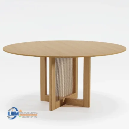 Meja Makan Bundar Minimalis Kaki Rotan Nordic style