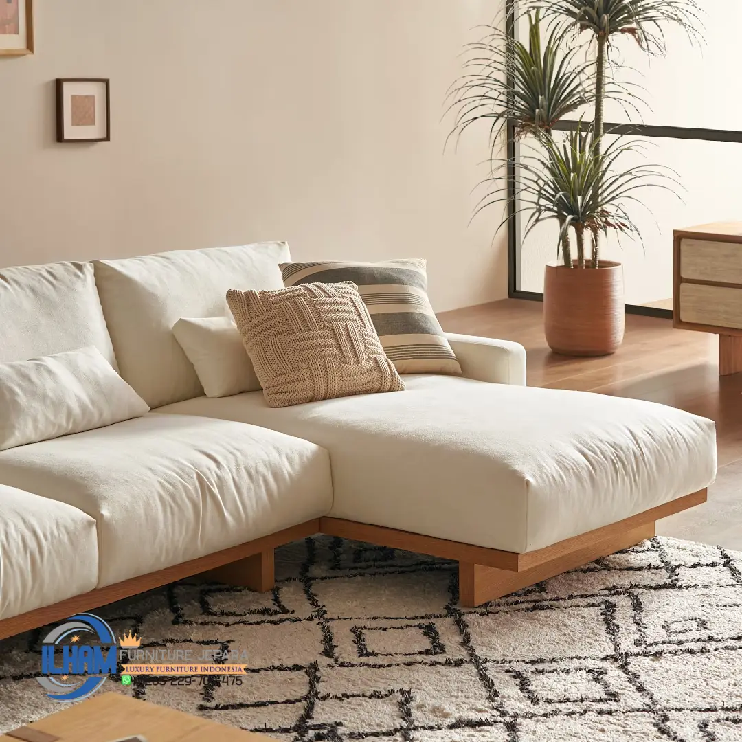 Sofa L Minimalis Kayu Jati Ruang Tamu