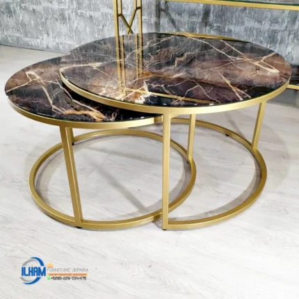 1 Set Meja Marmer Ruang Tamu Mewah Kaki Stainless