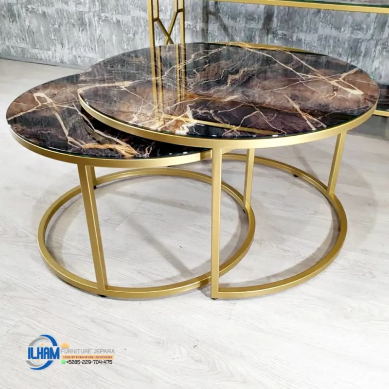 1 Set Meja Marmer Ruang Tamu Mewah Kaki Stainless