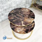 Gaya 1 Set Meja Marmer Ruang Tamu Mewah Kaki Stainless