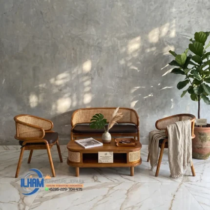 Kursi Tamu Rotan Retro Minimalis Jepara
