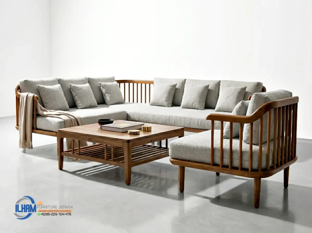 Model Kursi Tamu Sudut Sofa Jati Minimalis Terbaru