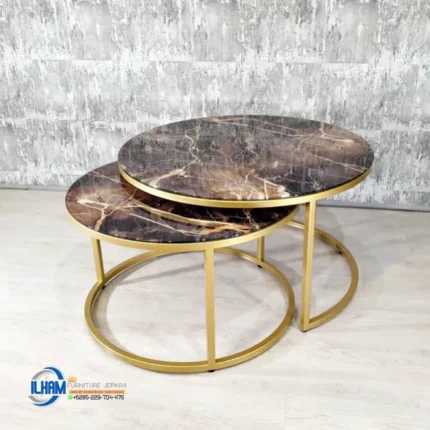 Model Set Meja Marmer Ruang Tamu Mewah Kaki Stainless