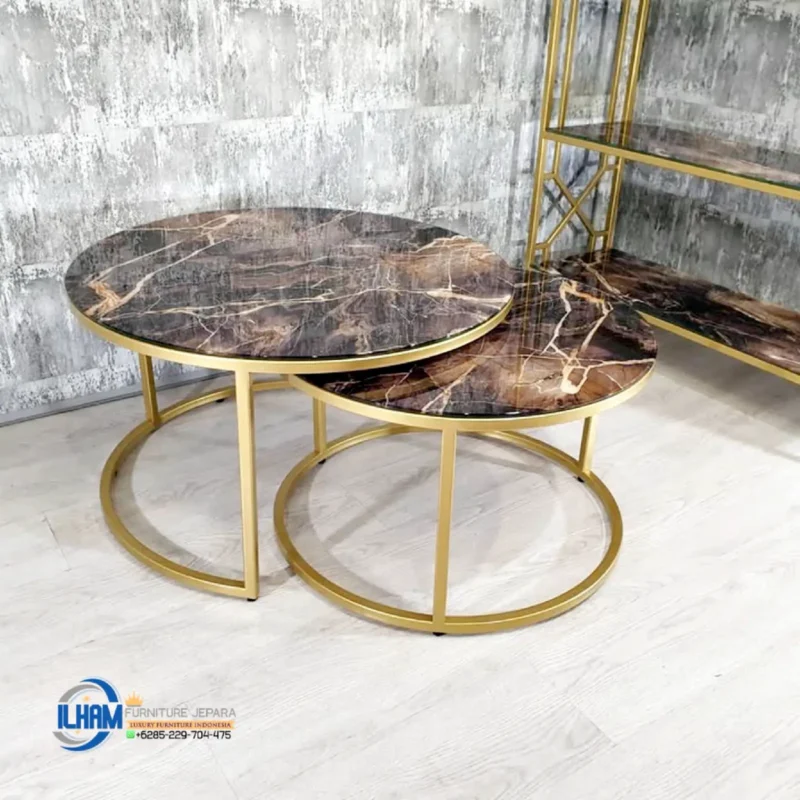 Set Meja Marmer Ruang Tamu Mewah Kaki Stainless