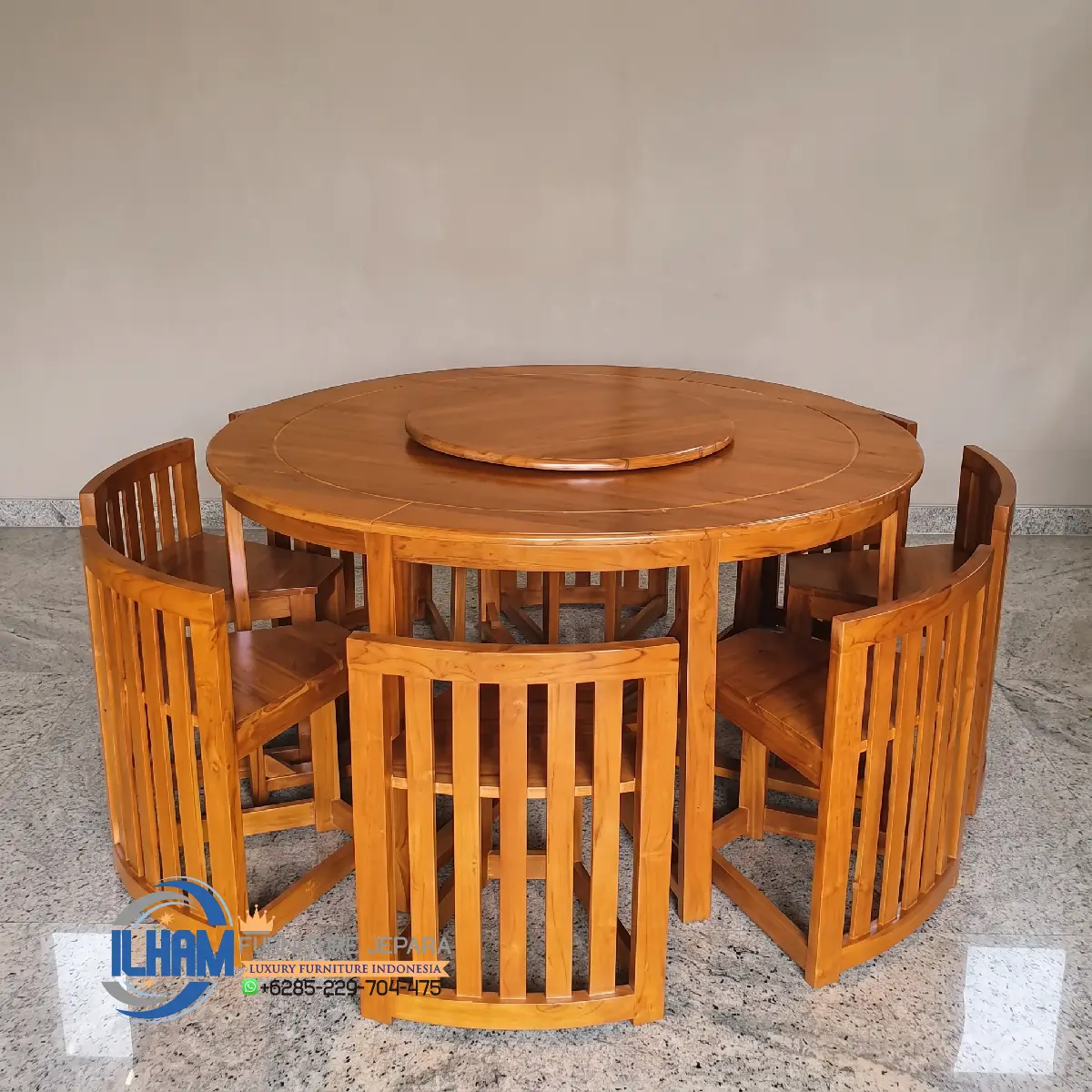 Meja Makan Putar Bulat Set 8 Kursi
