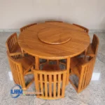 Set Meja Makan Putar Bulat Set 8 Kursi
