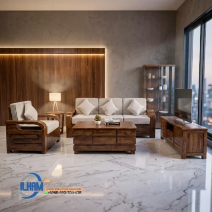 Kursi Tamu Mewah Minimalis Kayu Jati Jepara Terbaru Ruang Lobby Villa Modern