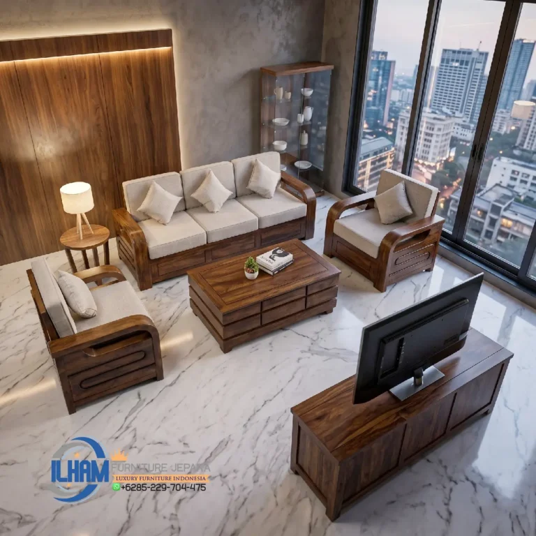 Sofa Tamu Mewah Minimalis Kayu Jati Jepara Terbaru Ruang Keluarga Modern
