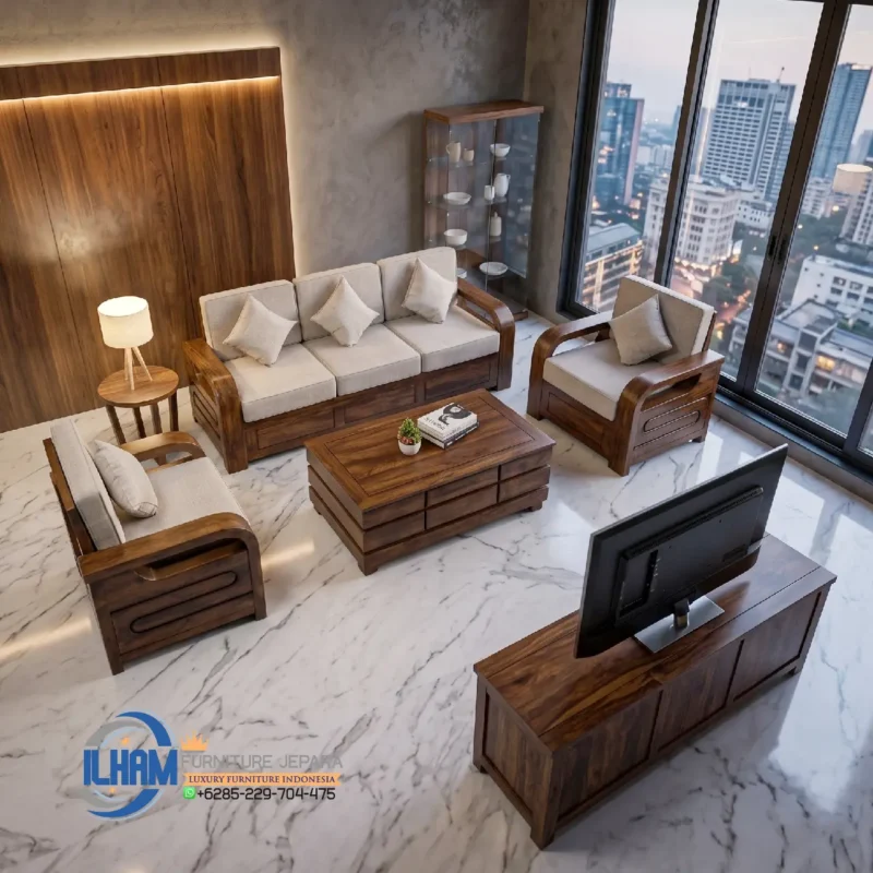 Sofa Tamu Mewah Minimalis Kayu Jati Jepara Terbaru Ruang Keluarga Modern